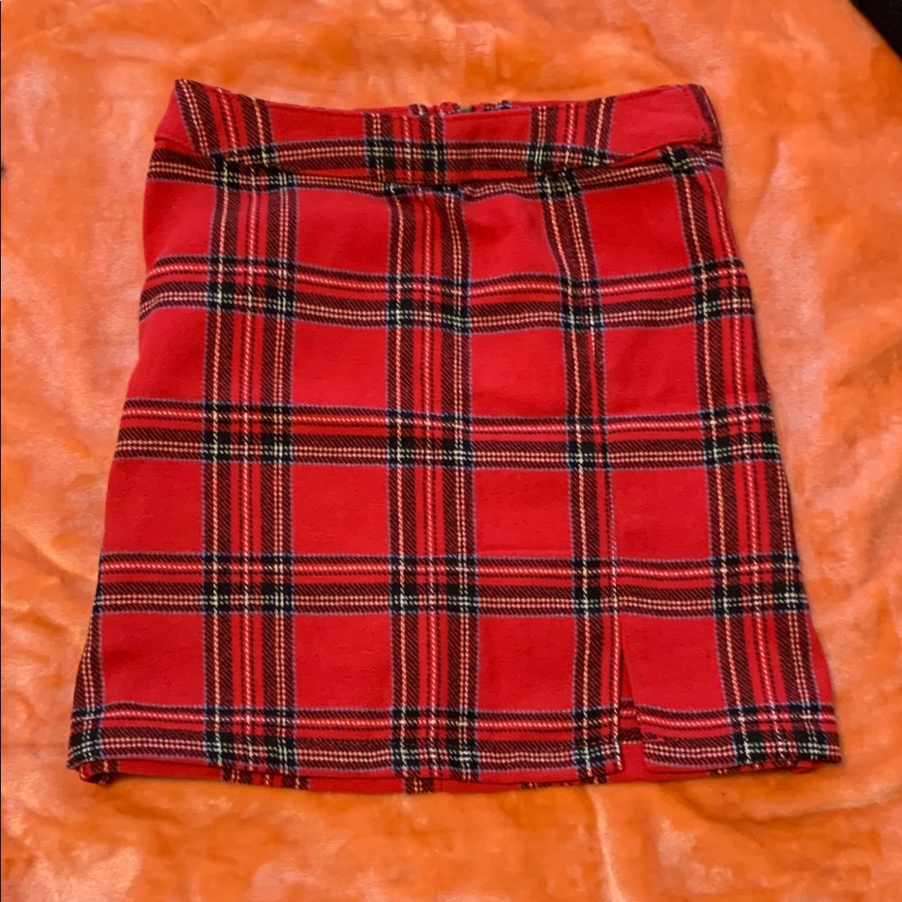 No Boundaries Red Plaid Midi Skirt